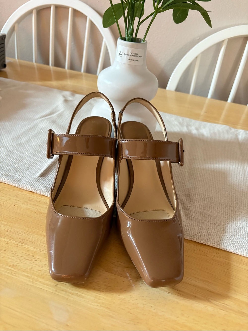 Patent Brown Slingback Mary Jane Pumps
